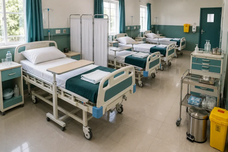 How to start a hospital ward in Kenya - hospital beds, bedside lockers, overbed tables and IV stands from Ultrascope, Nairobi